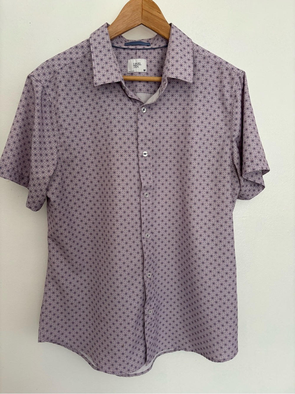 Level Ten Short-Sleeve Purple Micro-Pattern Button-Down Shirt